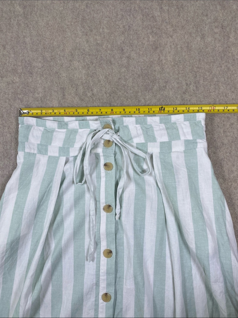 A New Day Linen Blend Striped Button Front Midi Skirt Green White M - Picture 3 of 6